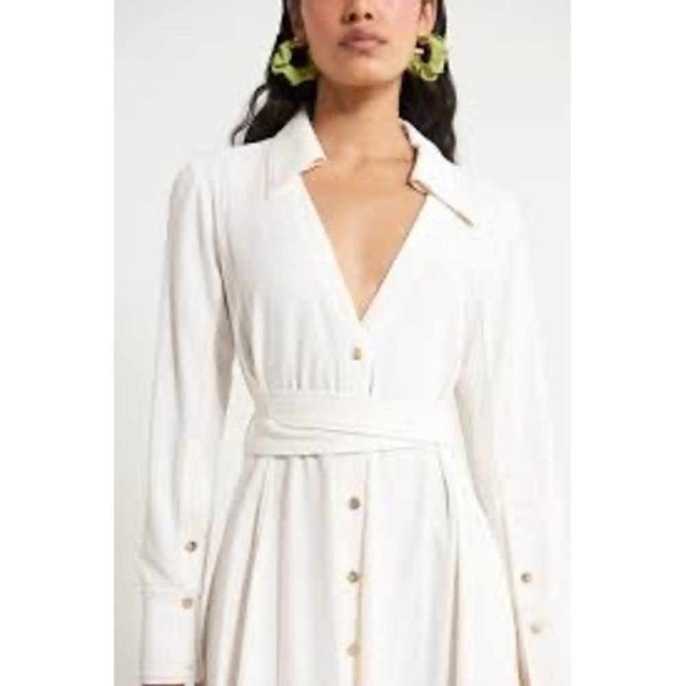 Cult Gaia Nyle Belted Cut-Out Shirtdress Off White Midi XL 10/12 NWT Euro Resort - Picture 12 of 14